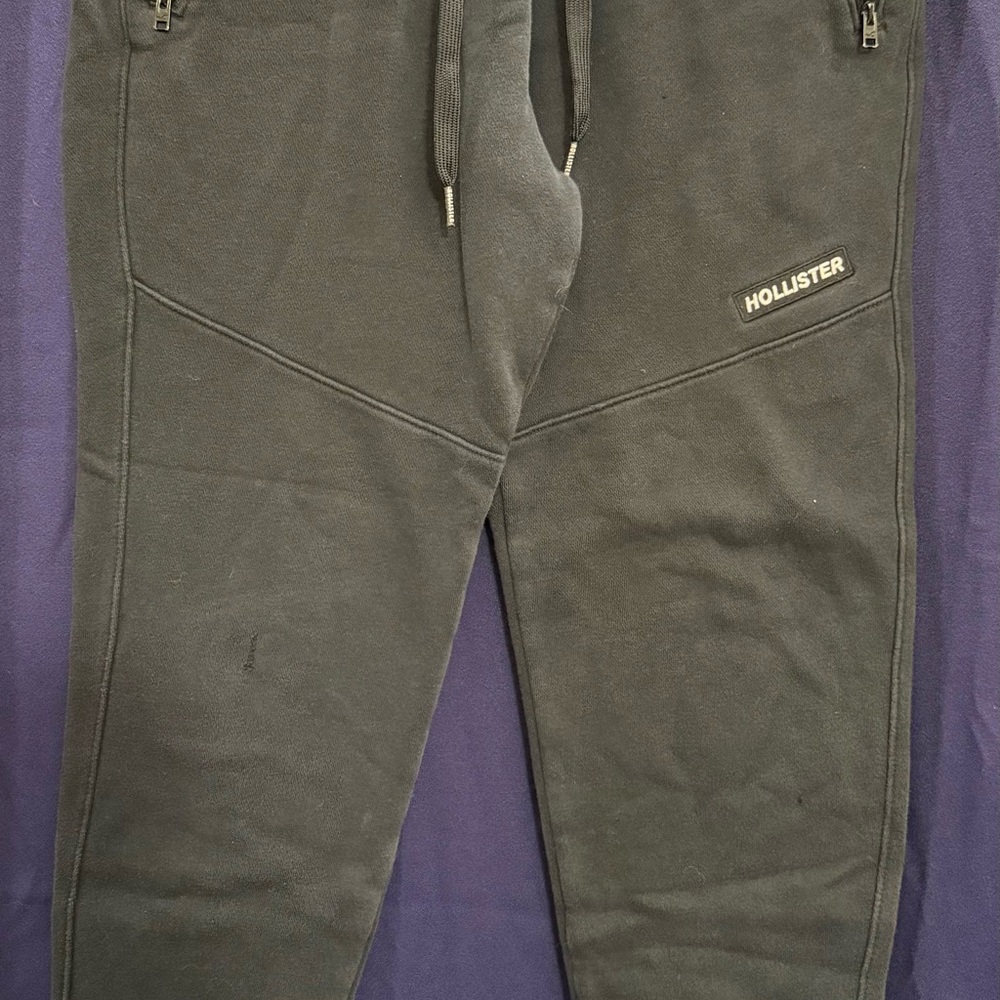 Hollister Y2K Jogger Sweatpants Slim Tapered Black Zip Pocket Logo S Lounge